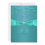 Teal and Aqua Floral II Monogrammed Invitation