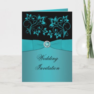Teal and Black Card Style Wedding Invitation by NiteOwlStudio