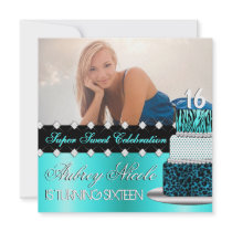 Teal and Black Chic Cake Photo Invitation