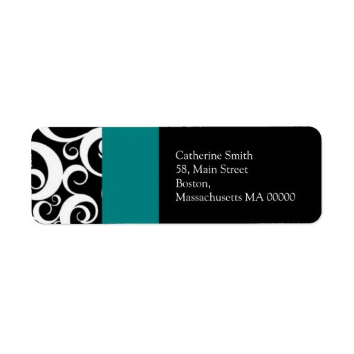 Teal and Black Damask Swirls Address Labels