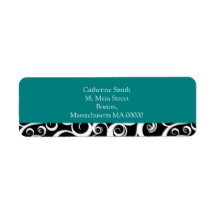 Teal and Black Damask Swirls Address Labels