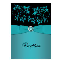 Teal and Black Floral Reception Card Business Card Template
