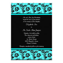 Teal and Black Floral Wedding Invitation