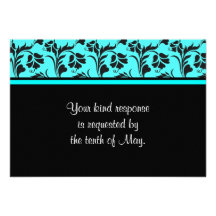 Teal and Black Floral Wedding RSVP Card Personalized Invites