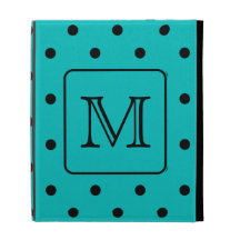 Teal and Black Polka Dot Pattern. Custom Monogram. iPad Folio Cases