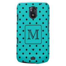 Teal and Black Polka Dot Pattern. Custom Monogram. Galaxy Nexus Cases