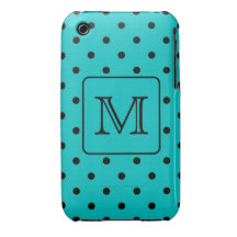 Teal and Black Polka Dot Pattern. Custom Monogram. Case-Mate iPhone 3 Case
