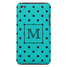 Teal and Black Polka Dot Pattern. Custom Monogram. iPod Touch Covers