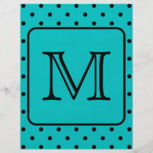 Teal and Black Polka Dot Pattern. Custom Monogram. Flyer Design