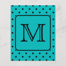 Teal and Black Polka Dot Pattern. Custom Monogram. Full Color Flyer