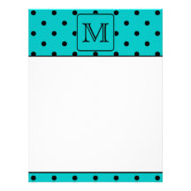 Teal and Black Polka Dot Pattern. Custom Monogram. Custom Letterhead