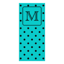 Teal and Black Polka Dot Pattern. Custom Monogram. Customized Rack Card