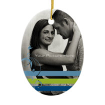 Teal and Blue Photo Engagement Christmas Tree Ornaments