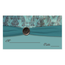Teal and Brown Damask Placecards Business Cards