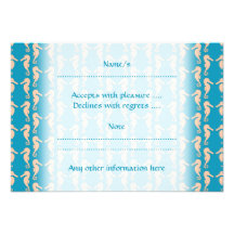 Teal and Peach Colour Seahorse Pattern. Custom Invite