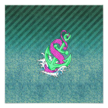 Teal and Pink Anchor on polka dots and stripes Photo