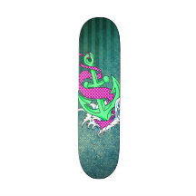 Teal and Pink Anchor on polka dots and stripes Skate Deck