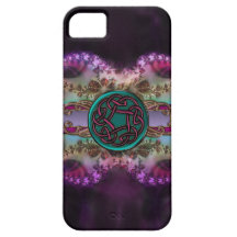Teal and Purple Celtic Knot on Fractal Pattern