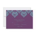 Teal and Purple Damask Wedding RSVP card invitations