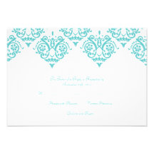 Teal and White Damask Wedding RSVP card Personalized Invites