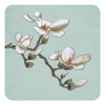 Teal and White Magnolia Envelope Seals Square Stickers