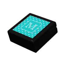 Teal and White Polka Dot Pattern. Custom Monogram.