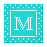 Teal and White Polka Dot Pattern. Custom Monogram.