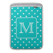 Teal and White Polka Dot Pattern. Custom Monogram.