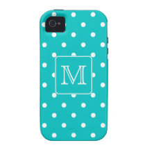 Teal and White Polka Dot Pattern. Custom Monogram.
