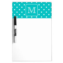 Teal and White Polka Dot Pattern. Custom Monogram.