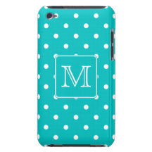 Teal and White Polka Dot Pattern. Custom Monogram.