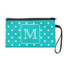 Teal and White Polka Dot Pattern. Custom Monogram.
