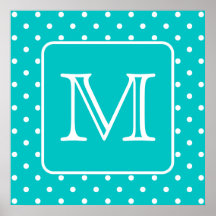 Teal and White Polka Dot Pattern. Custom Monogram.