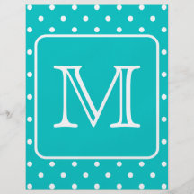 Teal and White Polka Dot Pattern. Custom Monogram. Custom Flyer