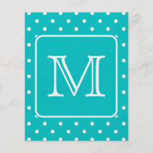 Teal and White Polka Dot Pattern. Custom Monogram. Full Color Flyer
