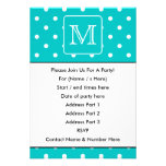 Teal and White Polka Dot Pattern. Custom Monogram. Announcements