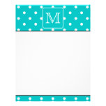 Teal and White Polka Dot Pattern. Custom Monogram. Letterhead