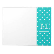 Teal and White Polka Dot Pattern. Custom Monogram. Memo Note Pads
