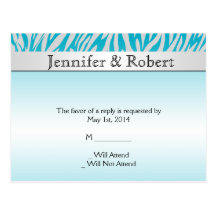 Teal and White Zebra Diamond RSVP Postcard