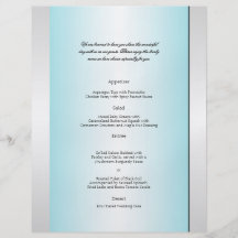 Teal and White Zebra Diamond Wedding Menu Flyer