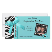 Teal And White Zebra Gems Save The Date Card