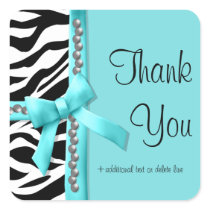 Teal And White Zebra Striped With Silver Gems Sticker