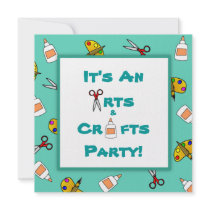 Teal Arts and Crafts Children's Birthday Party Custom Invitation