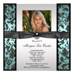 Teal Black Damask Photo Graduation Announcement