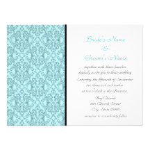 Teal Black White Damask Wedding Invitations