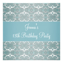 Teal Blue 13th Birthday Party Invitation Teal 13th
