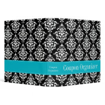 Teal Blue and Black Damask Coupon Organizer