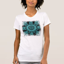 Teal Blue and Black Doily Lace Snowflake Mandala T Shirt