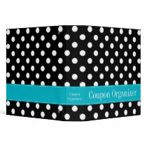 Teal Blue and Black Polka Dot Coupon Organizer Binders