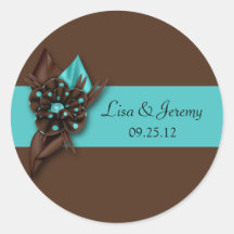 Teal Blue and Brown Save The Date Sti Round Stickers